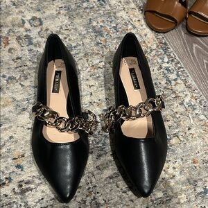 Primark Black Heels with Gold Chain Detail